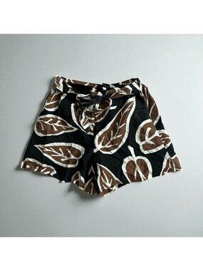 WHO WHAT WEAR Brown Black High Waist Leaf Print Shorts Size Small